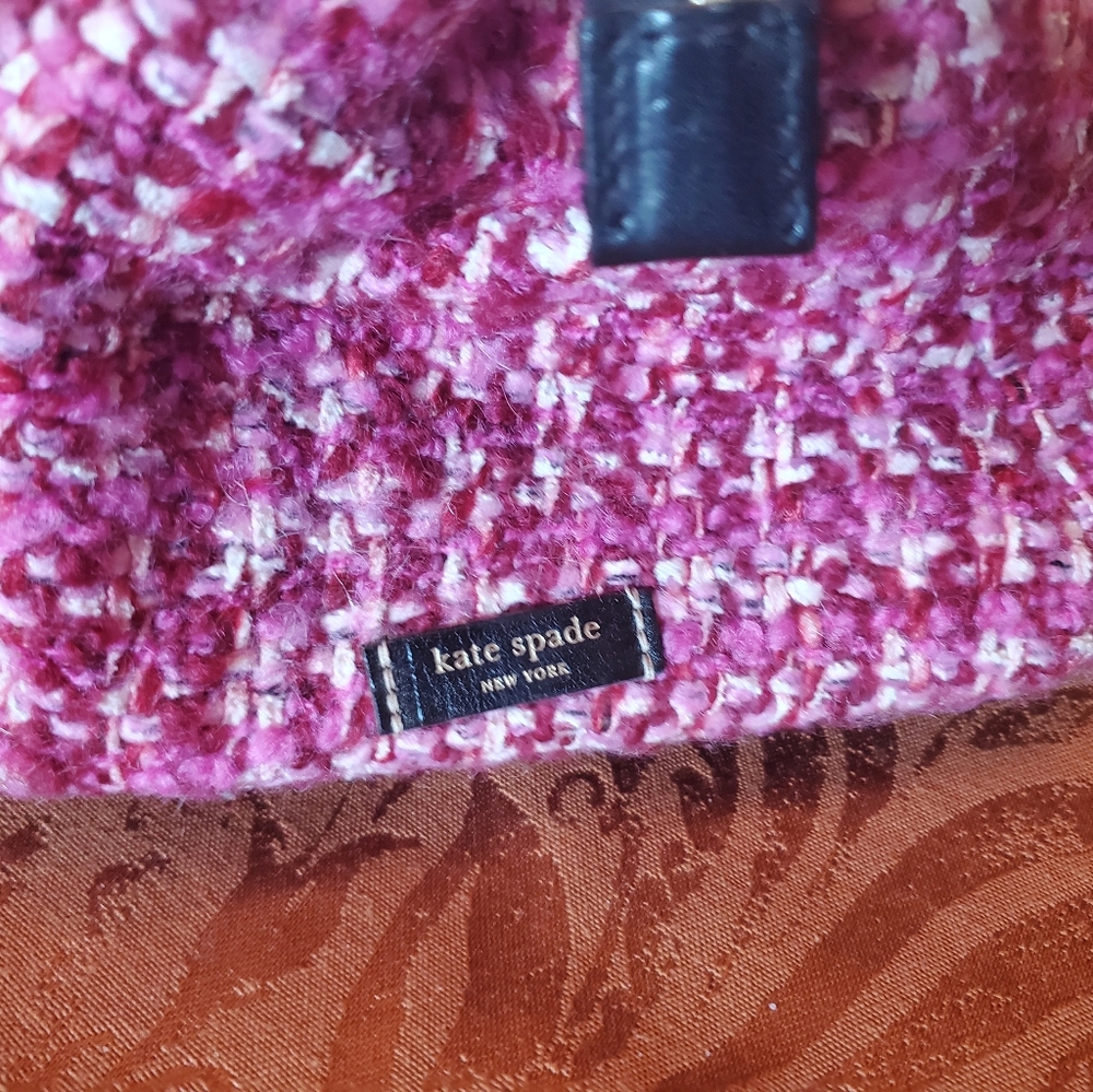 Kate Spade Pink Tweed with Black Leather Satchel Bag - Picture 14 of 15